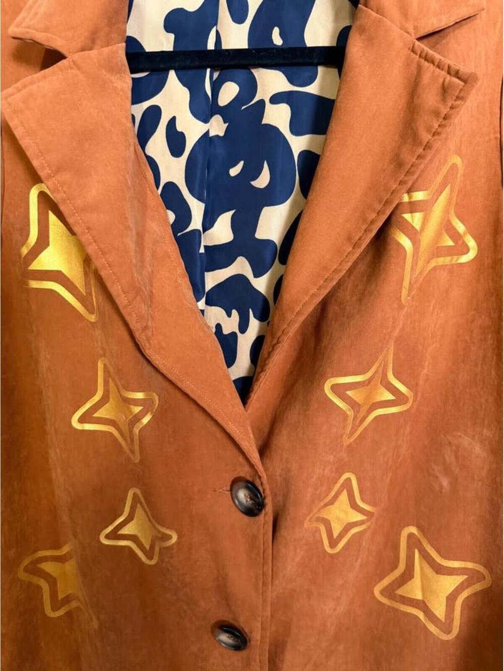 cute Burnt Orange Star Print Coat sz 1x - Picture 2 of 7